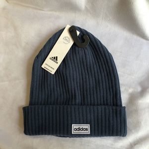 NWT Adidas Women's Steel Blue Ribbed Beanie, Cuff Fold, Stocking Cap MSRP $22